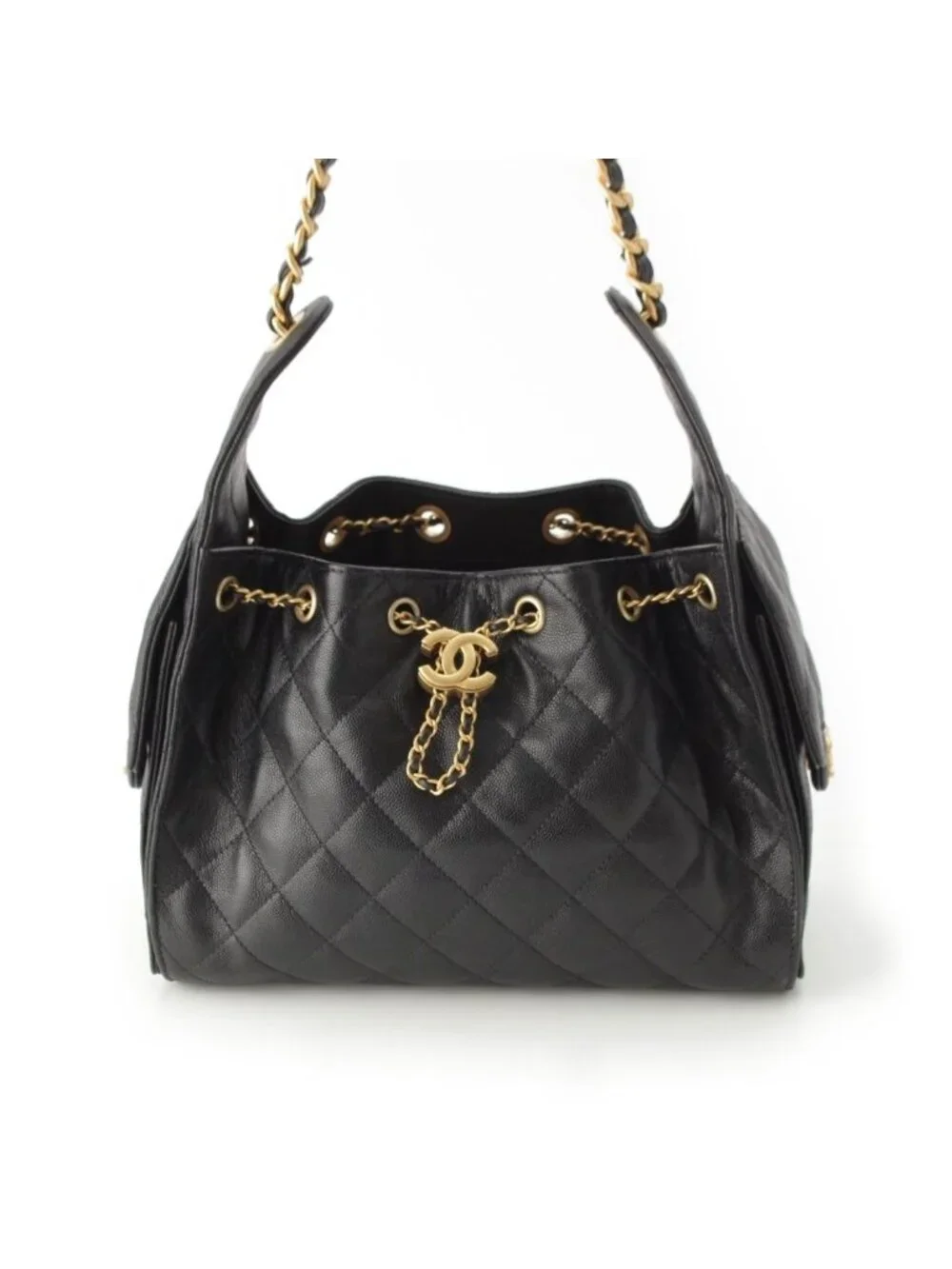 Chanel 25 Small Caviar Leather Chain Shoulder Bag Black